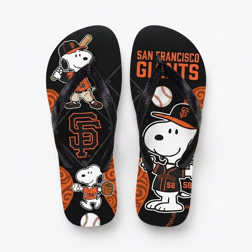 Cartoon Beagle Baseball Flip Flops — Sport Fan Sandals | 30 Teams Available