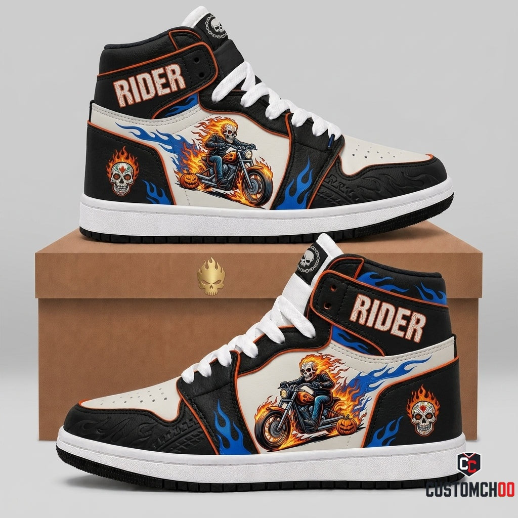 Ghost Rider Skull - Dia de los Muertos x Halloween Spooky Fiesta Canvas High Top Sneakers (high top canvas sneakers)