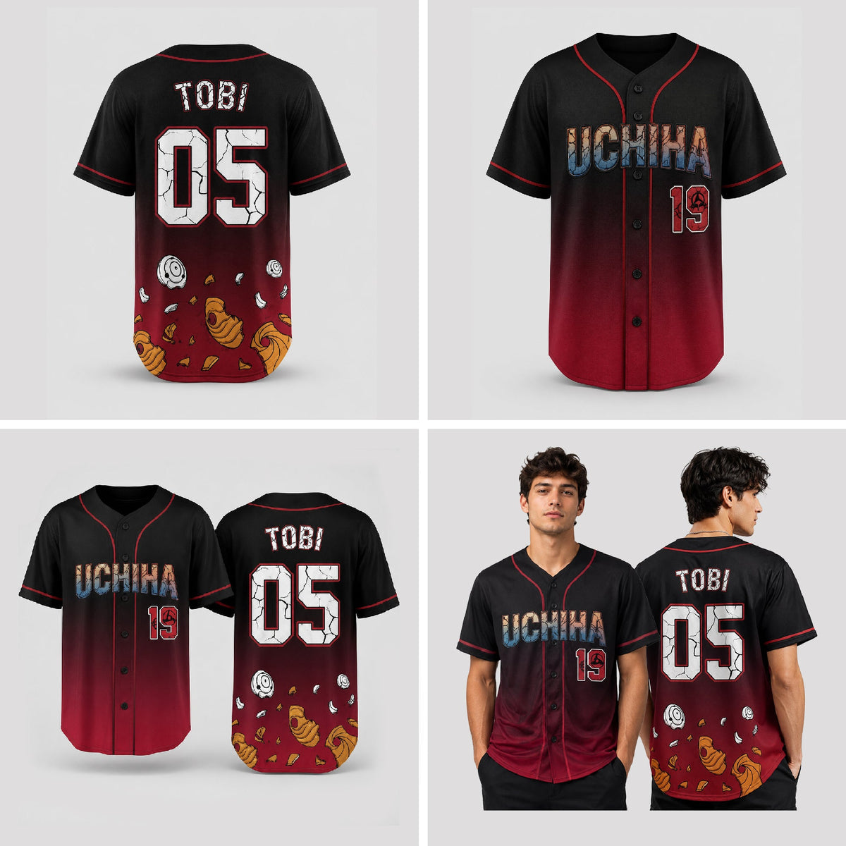 Custom Red Black Anime Baseball Jersey, Ninja Clan Inspired Personalized Shirt - Custom Fan Apparel Image 5
