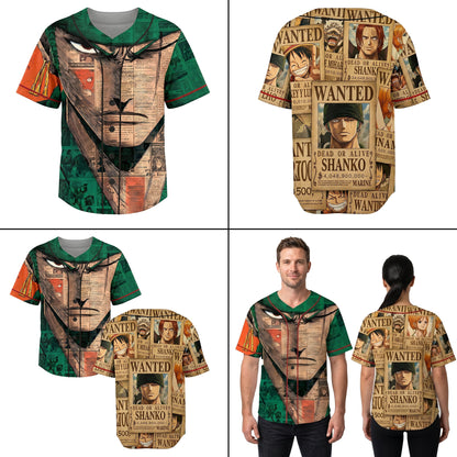 Green Beige Authentic Baseball Jersey — Anime Swordsman Inspired Button Up Jersey — Manga Fan Cospla - Custom Fan Apparel Image 3