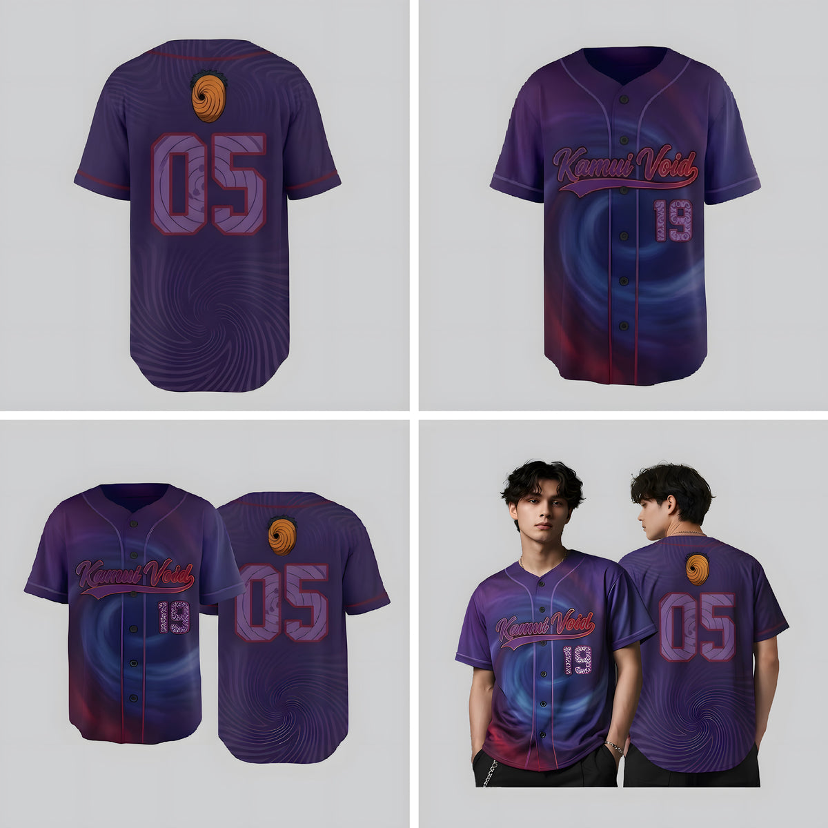 Custom Purple Anime Baseball Jersey, Spiral Ninja Inspired Personalized Shirt - Custom Fan Apparel Image 5