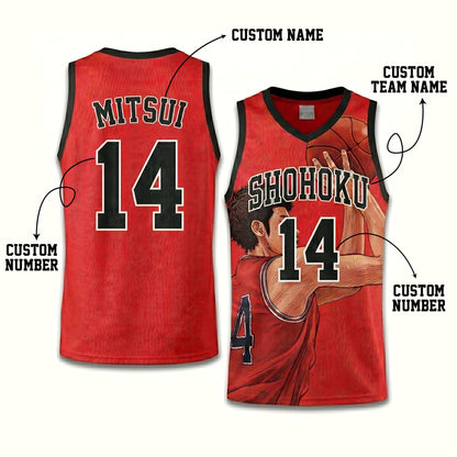 Custom Red Black Authentic Basketball Jersey — Anime Basketball Inspired Sleeveless Jersey — Manga F - Custom Fan Apparel Image 5