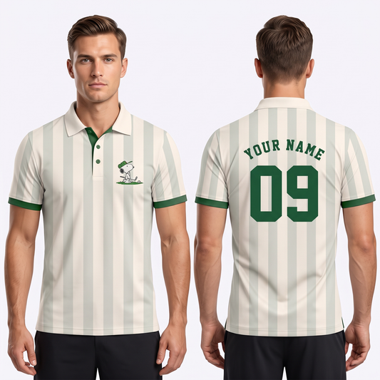 Custom Name Number Polo Shirt — Personalized Men’s Jersey Polo — Cream Green Casual Golf Shirt — Bir - Custom Fan Apparel Image 1