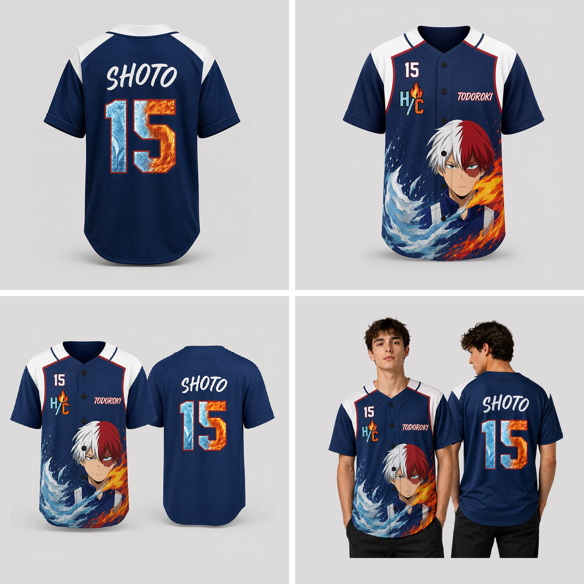 Personalized Ice Flame Baseball Jersey, Custom Name Number Anime Fan Shirt - Custom Fan Apparel Image 4