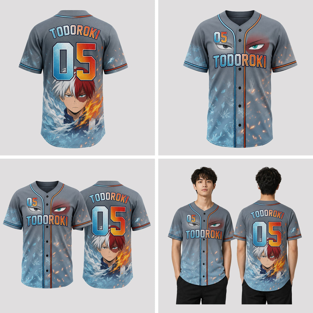 Custom Element Power Baseball Jersey, Fire Ice Anime Hero Inspired Shirt - Custom Fan Apparel Image 4