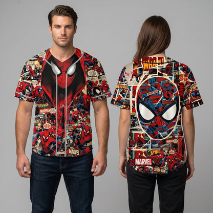 Custom Comic Web Hero Inspired Button Up Jersey - Custom Fan Apparel Image 6