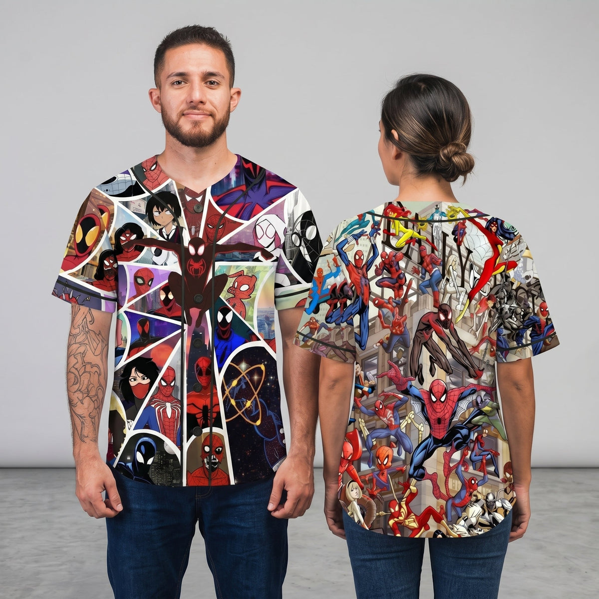 Custom Comic Web Hero Inspired Button Up Jersey - Custom Fan Apparel Image 2