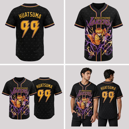Custom Thunder Breathing Baseball Jersey, Yellow Anime Inspired Sports Shirt - Custom Fan Apparel Image 3