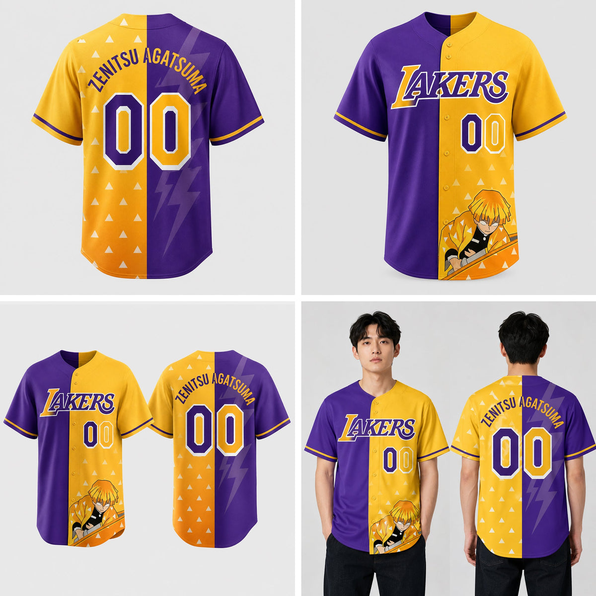 Purple Gold Thunder Fan Jersey — Lightning Anime Character Inspired Baseball Shirt - Custom Fan Apparel Image 4