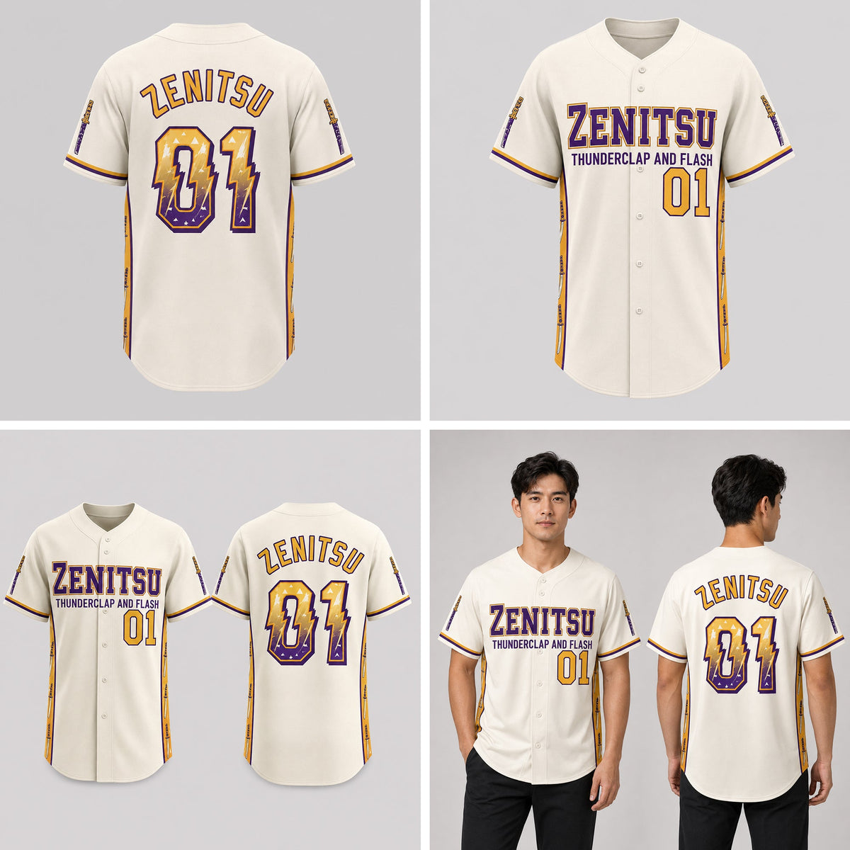 Anime Thunderclap Baseball Jersey — Purple Gold Basketball Inspired Shirt - Custom Fan Apparel Image 5