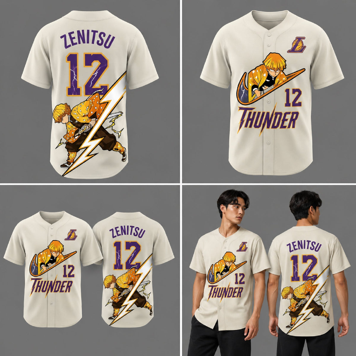 Anime Thunder Swordsman Baseball Jersey, Yellow Lightning Fan Apparel - Custom Fan Apparel Image 2
