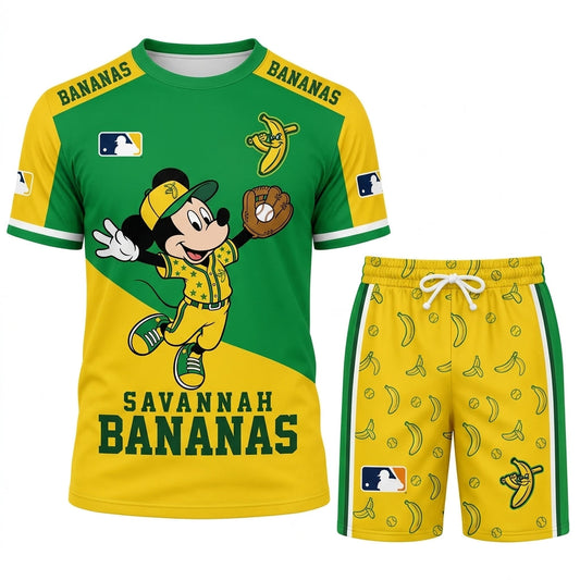 Baseball Fan T-Shirt And Shorts Set — Green Yellow Cartoon Sport Outfit For Summer - Custom Fan Apparel Image 1