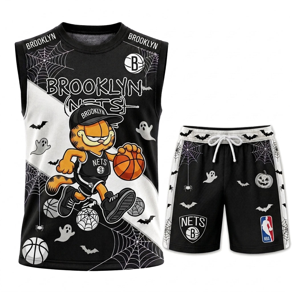 Halloween Basketball Jersey And Shorts Set — Cartoon Cat Sport Fan Outfit | 30 Teams Available - Custom Fan Apparel Image 3