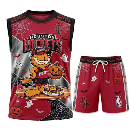 Halloween Basketball Jersey And Shorts Set — Cartoon Cat Sport Fan Outfit | 30 Teams Available