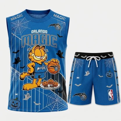 Halloween Basketball Jersey And Shorts Set — Cartoon Cat Sport Fan Outfit | 30 Teams Available