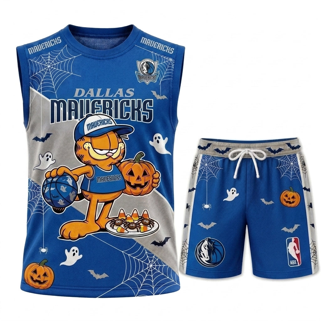 Halloween Basketball Jersey And Shorts Set — Cartoon Cat Sport Fan Outfit | 30 Teams Available