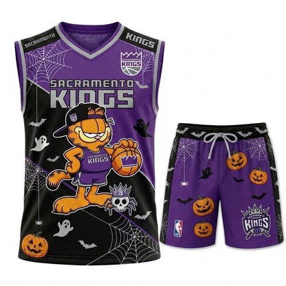 Halloween Basketball Jersey And Shorts Set — Cartoon Cat Sport Fan Outfit | 30 Teams Available