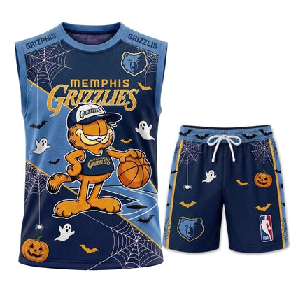 Halloween Basketball Jersey And Shorts Set — Cartoon Cat Sport Fan Outfit | 30 Teams Available