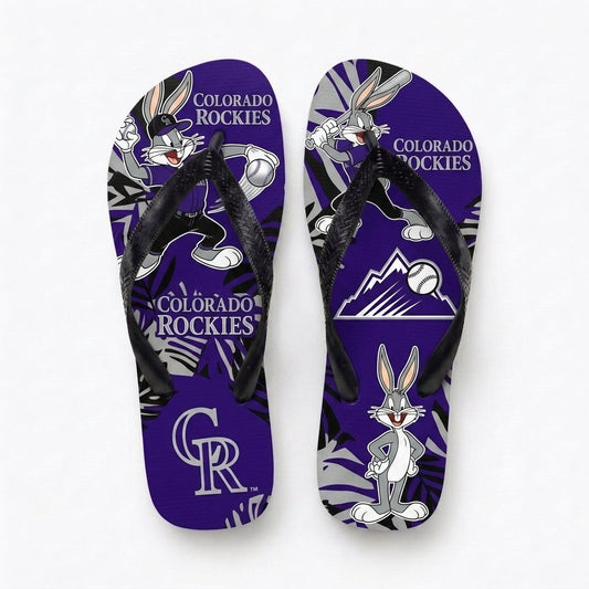 Cartoon Rabbit Baseball Flip Flops — Sport Fan Sandals | 30 Teams Available - Custom Fan Apparel Image 1