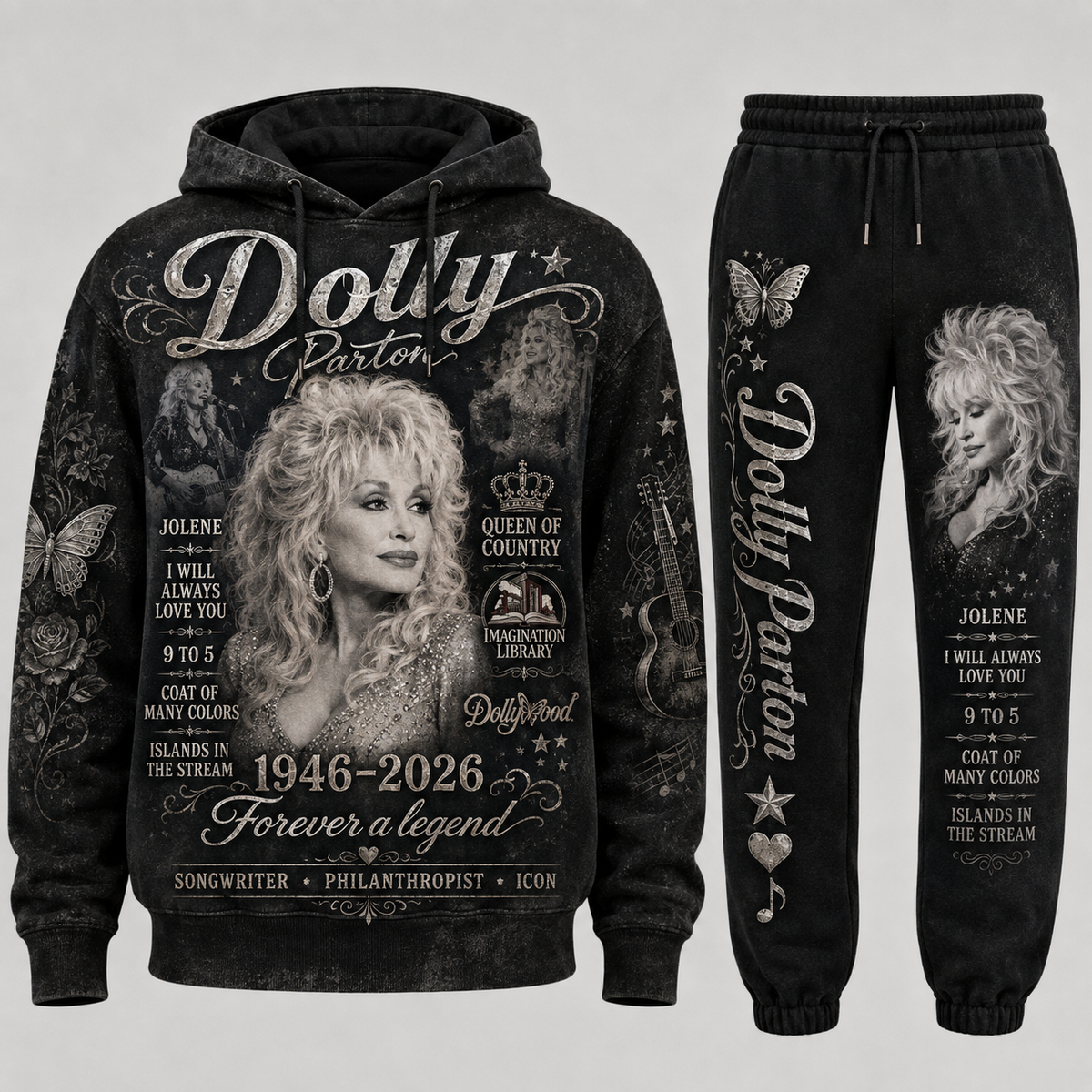 Country Music Legend Memorial Set — Hoodie & Sweatpants | Vintage Tribute Style