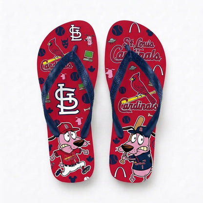 Cartoon Pink Dog Baseball Flip Flops — Sport Fan Sandals | 30 Teams Available