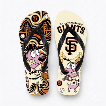 Cartoon Pink Dog Baseball Flip Flops — Sport Fan Sandals | 30 Teams Available