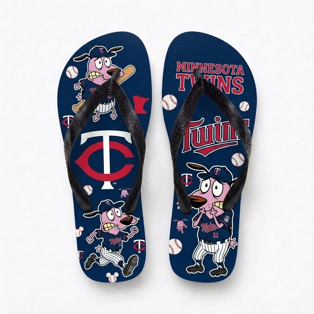 Cartoon Pink Dog Baseball Flip Flops — Sport Fan Sandals | 30 Teams Available - Custom Fan Apparel Image 14