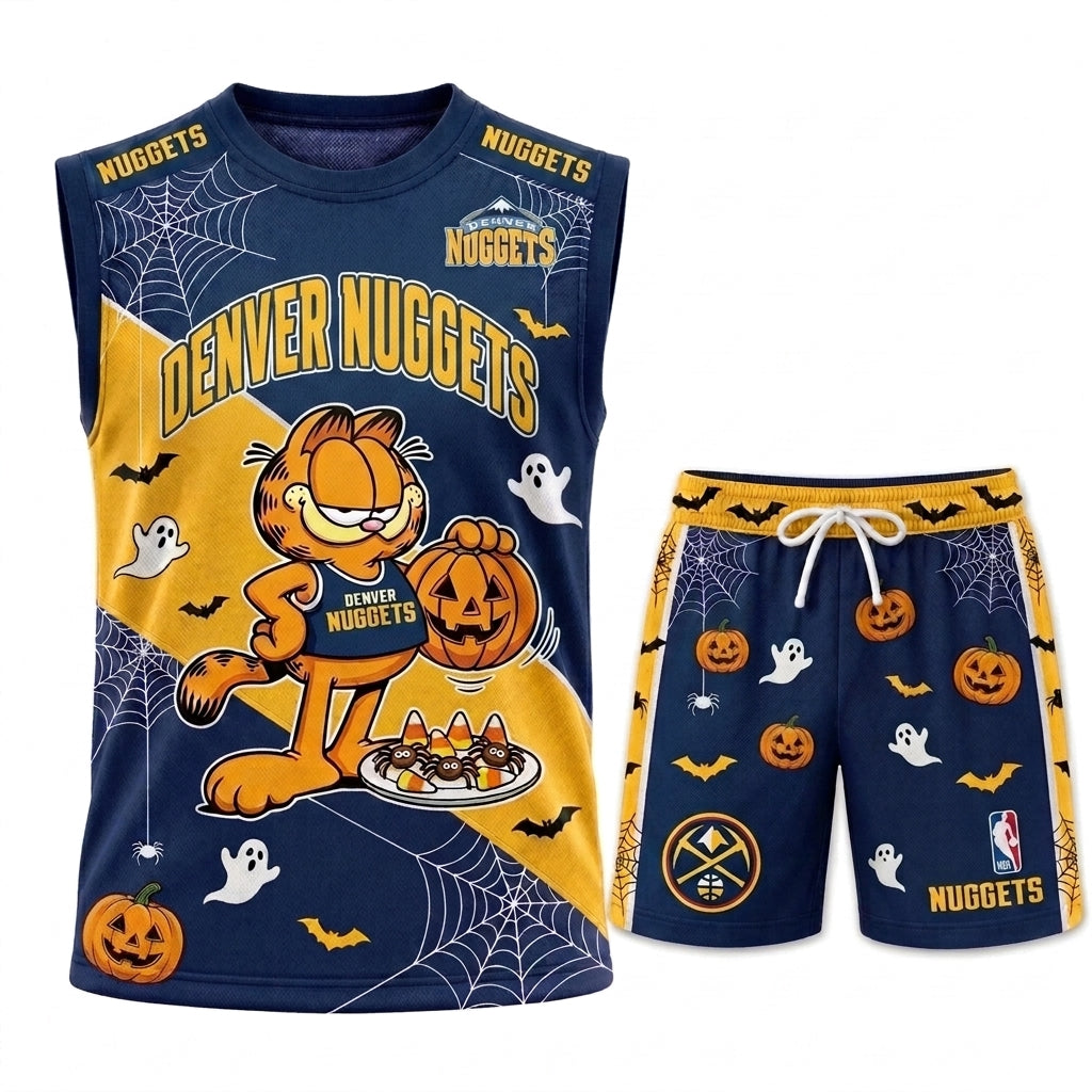 Halloween Basketball Jersey And Shorts Set — Cartoon Cat Sport Fan Outfit | 30 Teams Available