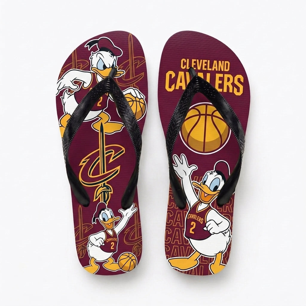 Cartoon Duck Basketball Flip Flops — Sport Fan Sandals | 30 Teams Available - Custom Fan Apparel Image 1