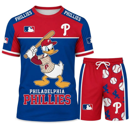Cartoon Duck Baseball Fan T-Shirt And Shorts Set — Sport Outfit Combo | 30 Teams Available