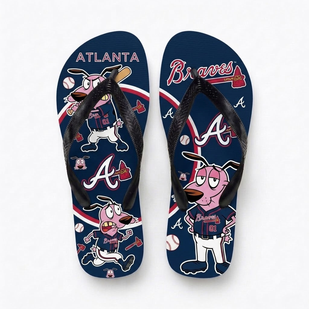 Cartoon Pink Dog Baseball Flip Flops — Sport Fan Sandals | 30 Teams Available - Custom Fan Apparel Image 19