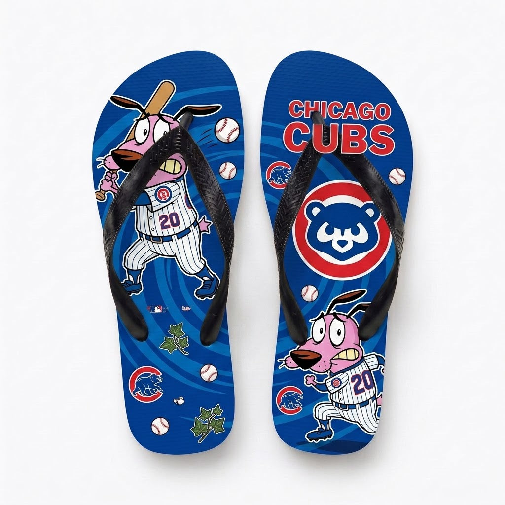 Cartoon Pink Dog Baseball Flip Flops — Sport Fan Sandals | 30 Teams Available