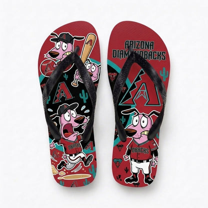 Cartoon Pink Dog Baseball Flip Flops — Sport Fan Sandals | 30 Teams Available
