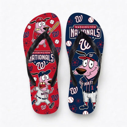Cartoon Pink Dog Baseball Flip Flops — Sport Fan Sandals | 30 Teams Available