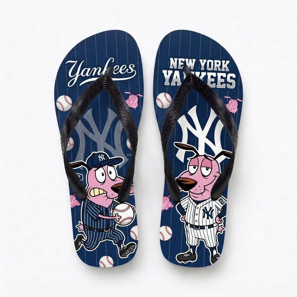 Cartoon Pink Dog Baseball Flip Flops — Sport Fan Sandals | 30 Teams Available - Custom Fan Apparel Image 5