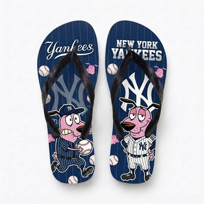 Cartoon Pink Dog Baseball Flip Flops — Sport Fan Sandals | 30 Teams Available - Custom Fan Apparel Image 5