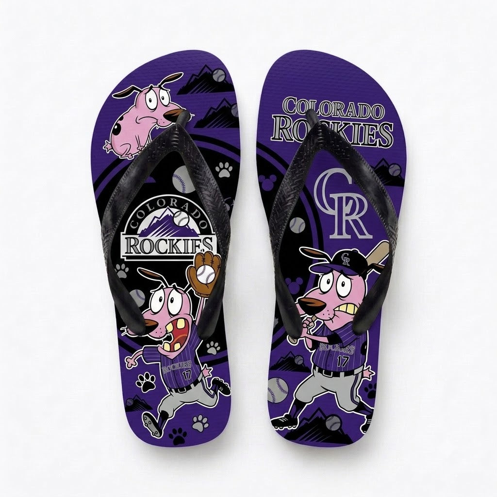 Cartoon Pink Dog Baseball Flip Flops — Sport Fan Sandals | 30 Teams Available