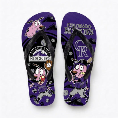 Cartoon Pink Dog Baseball Flip Flops — Sport Fan Sandals | 30 Teams Available