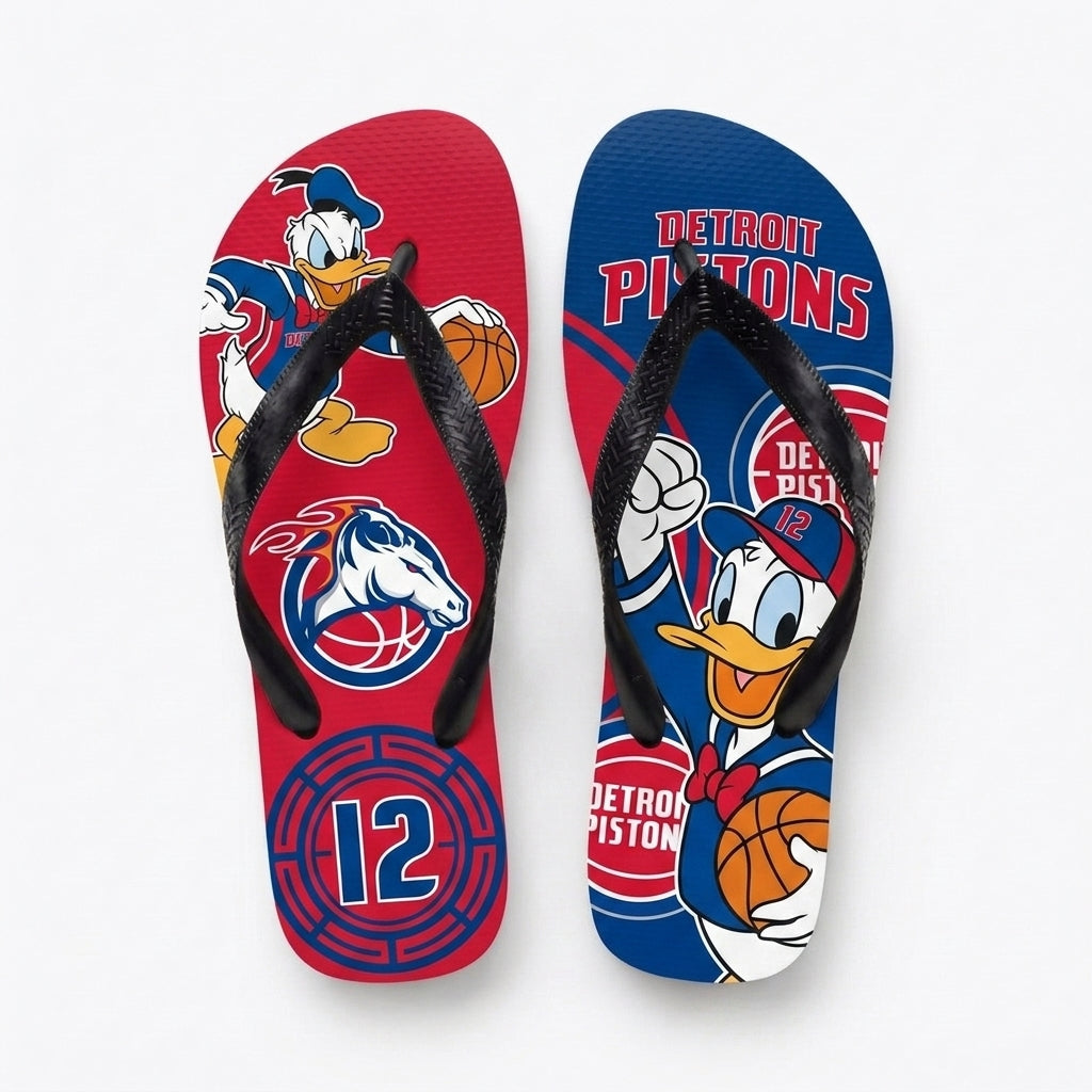 Cartoon Duck Basketball Flip Flops — Sport Fan Sandals | 30 Teams Available - Custom Fan Apparel Image 8
