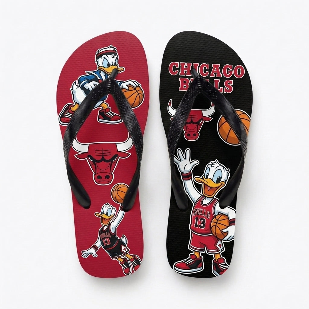Cartoon Duck Basketball Flip Flops — Sport Fan Sandals | 30 Teams Available - Custom Fan Apparel Image 7