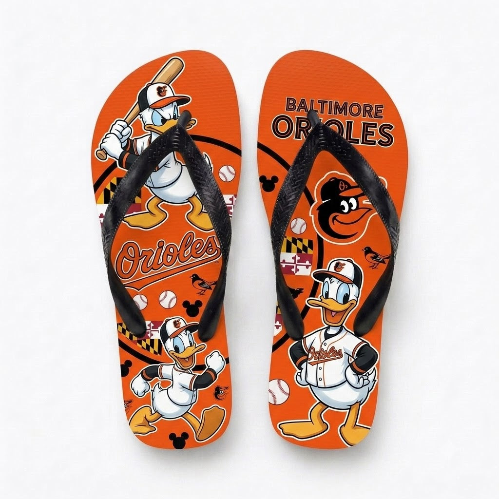 Cartoon Duck Baseball Flip Flops — Sport Fan Sandals | 30 Teams Available - Custom Fan Apparel Image 7