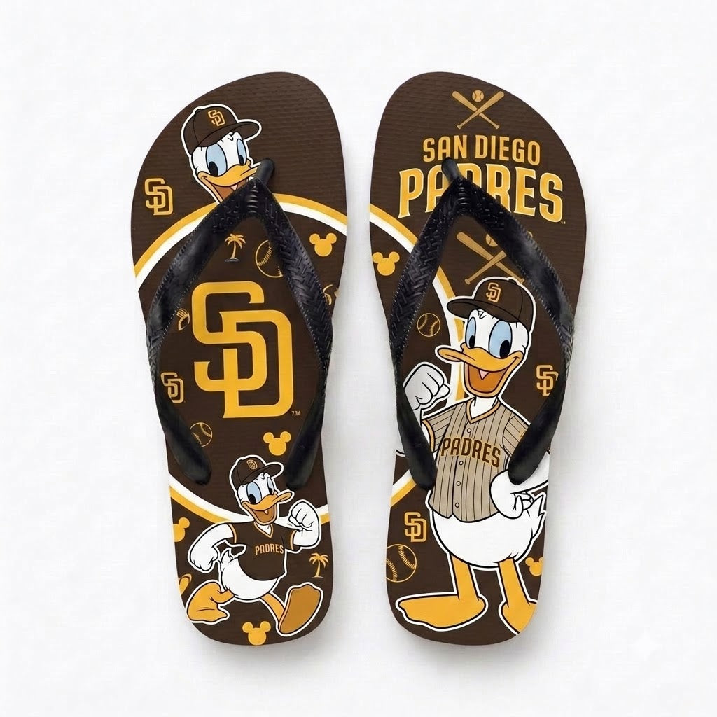 Cartoon Duck Baseball Flip Flops — Sport Fan Sandals | 30 Teams Available