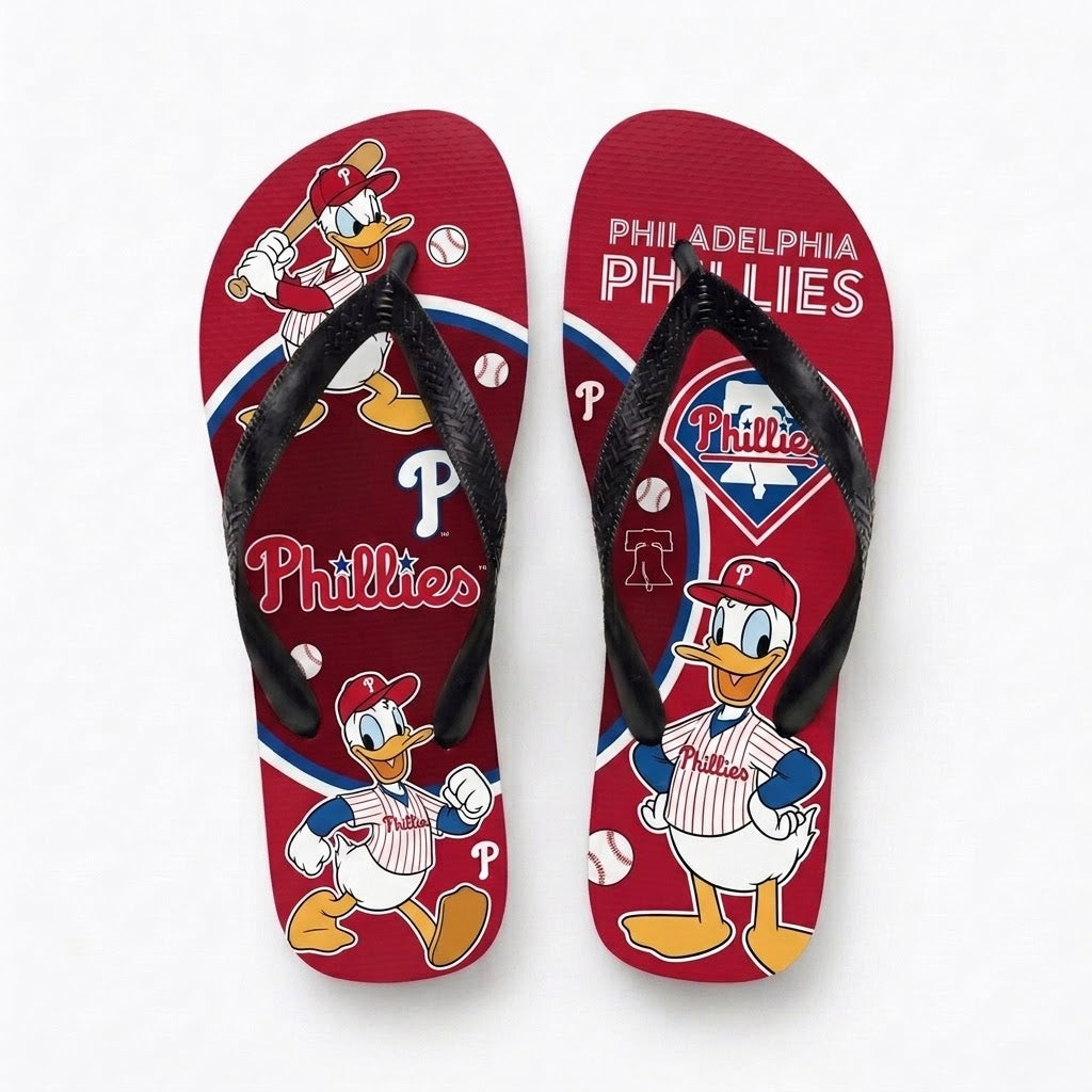 Cartoon Duck Baseball Flip Flops — Sport Fan Sandals | 30 Teams Available