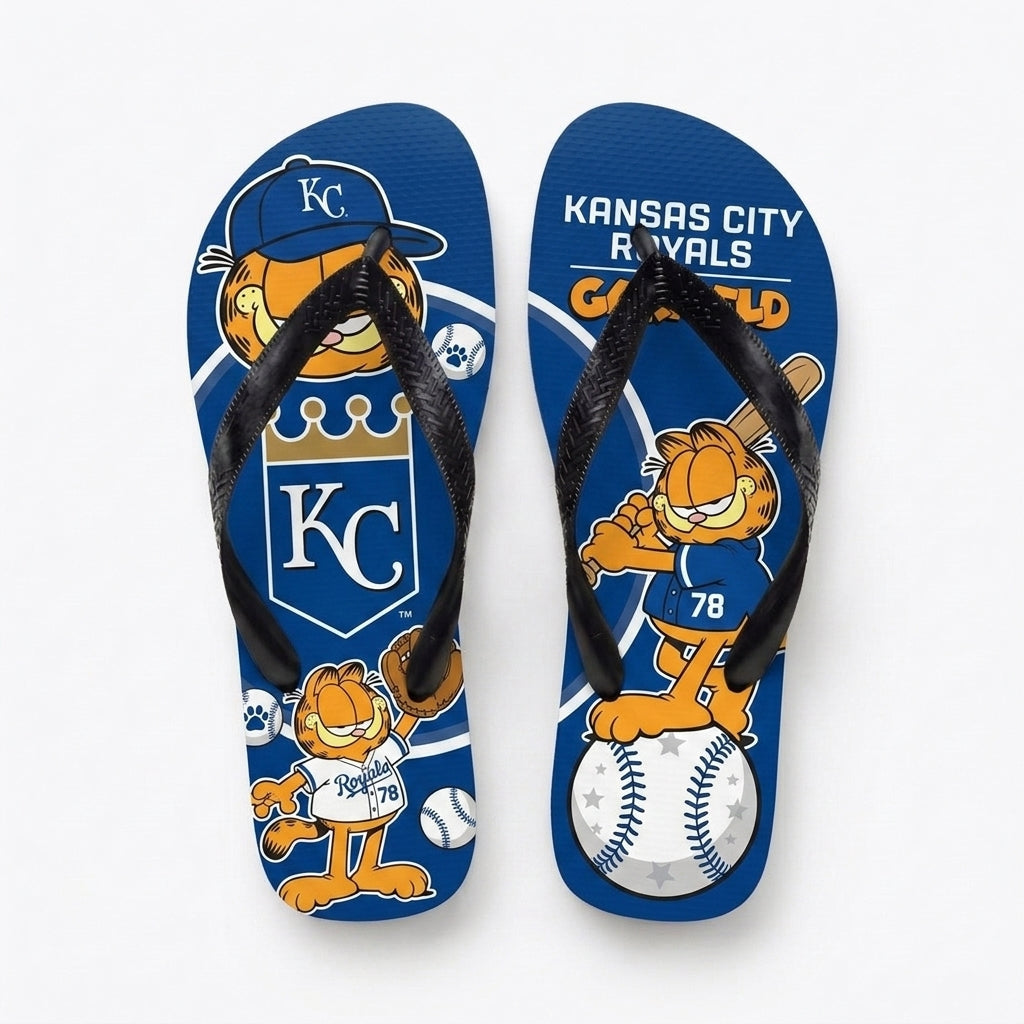 Cartoon Orange Cat Baseball Flip Flops — Sport Fan Sandals | 30 Teams Available - Custom Fan Apparel Image 12