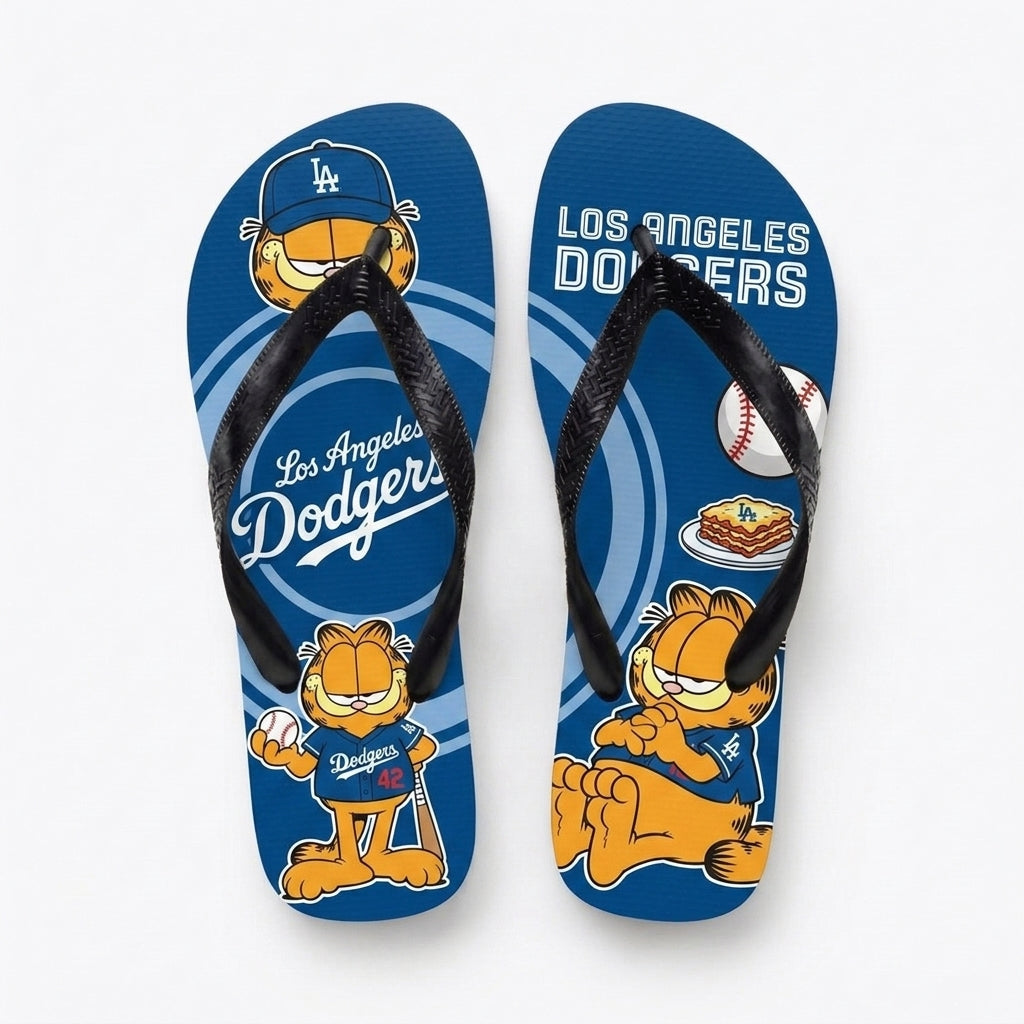 Cartoon Orange Cat Baseball Flip Flops — Sport Fan Sandals | 30 Teams Available - Custom Fan Apparel Image 6