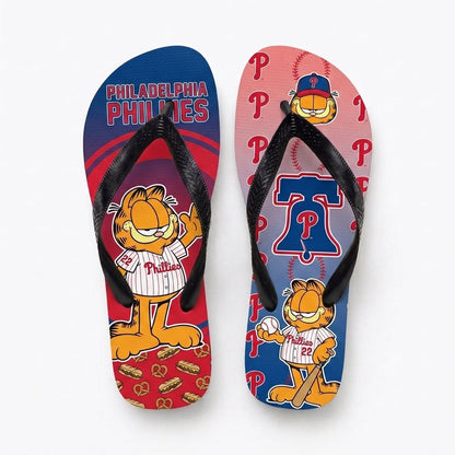 Cartoon Orange Cat Baseball Flip Flops — Sport Fan Sandals | 30 Teams Available - Custom Fan Apparel Image 20