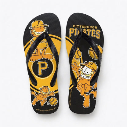 Cartoon Orange Cat Baseball Flip Flops — Sport Fan Sandals | 30 Teams Available