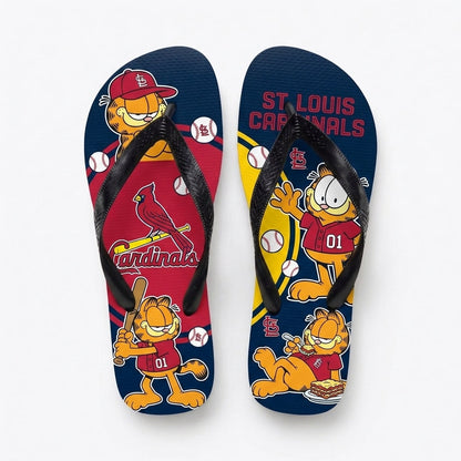 Cartoon Orange Cat Baseball Flip Flops — Sport Fan Sandals | 30 Teams Available