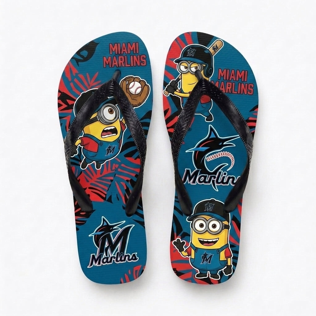Cartoon Yellow Character Baseball Flip Flops — Sport Fan Sandals | 30 Teams Available - Custom Fan Apparel Image 2