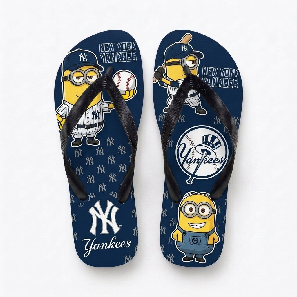 Cartoon Yellow Character Baseball Flip Flops — Sport Fan Sandals | 30 Teams Available - Custom Fan Apparel Image 1